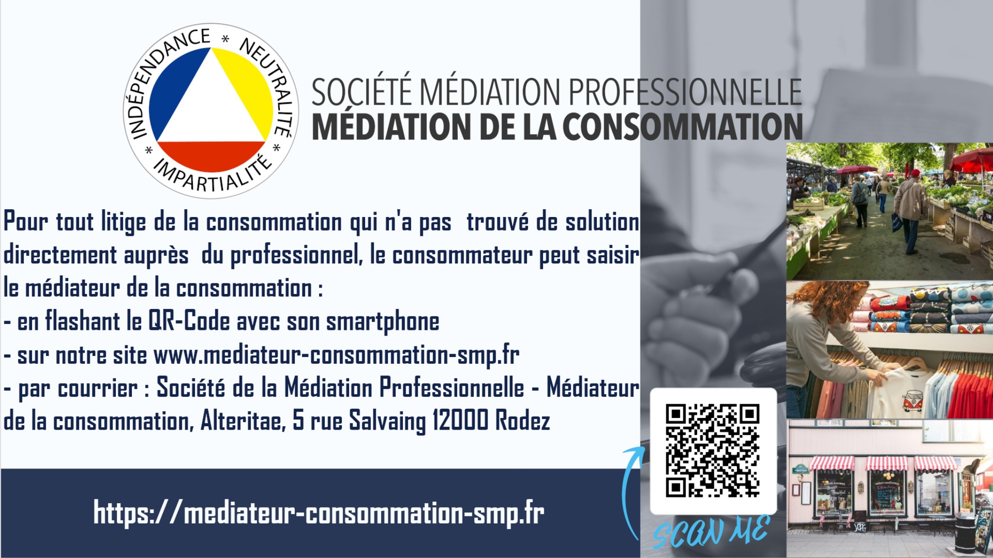 Société Médiation Professionnelle - médiateur de la consommation - QR Code et coordonnées